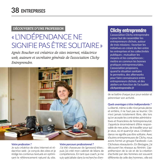 Notre secrétaire, agnès boucher dans le Clichy Actus de février 2021